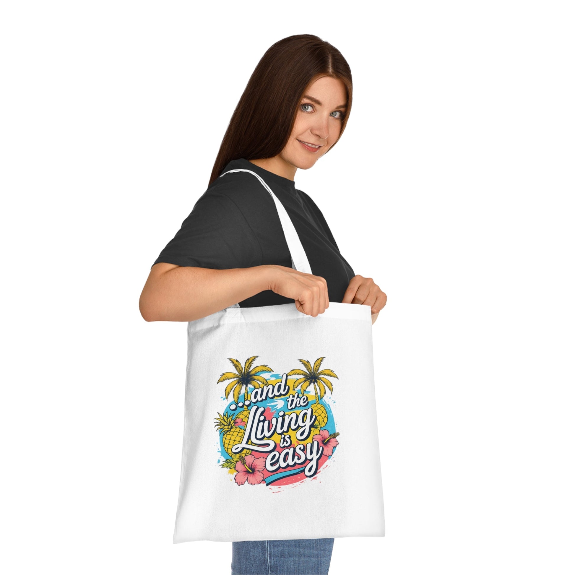 Easy Living Co. "...and the Living is Easy" Double-Sided Tote Bag | Tropical Cotton Shopper - SJM Print Store
