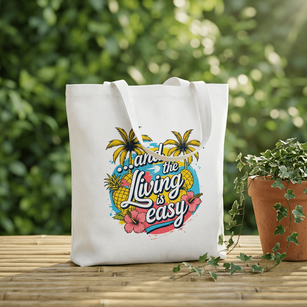 Easy Living Co. "...and the Living is Easy" Double-Sided Tote Bag | Tropical Cotton Shopper - SJM Print Store