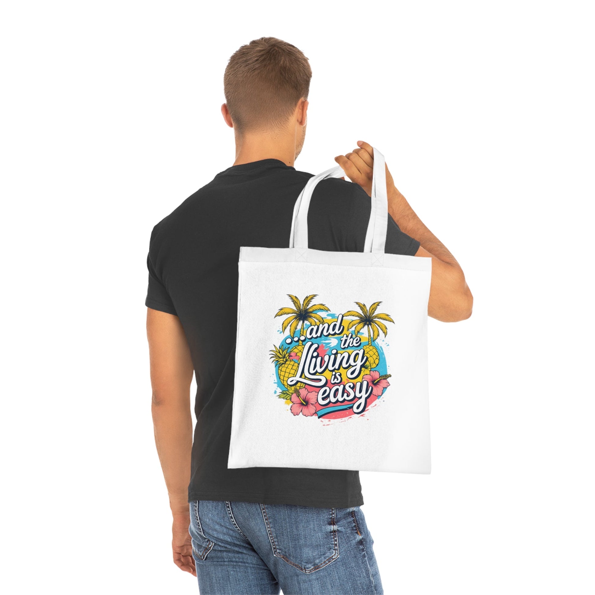 Easy Living Co. "...and the Living is Easy" Double-Sided Tote Bag | Tropical Cotton Shopper - SJM Print Store