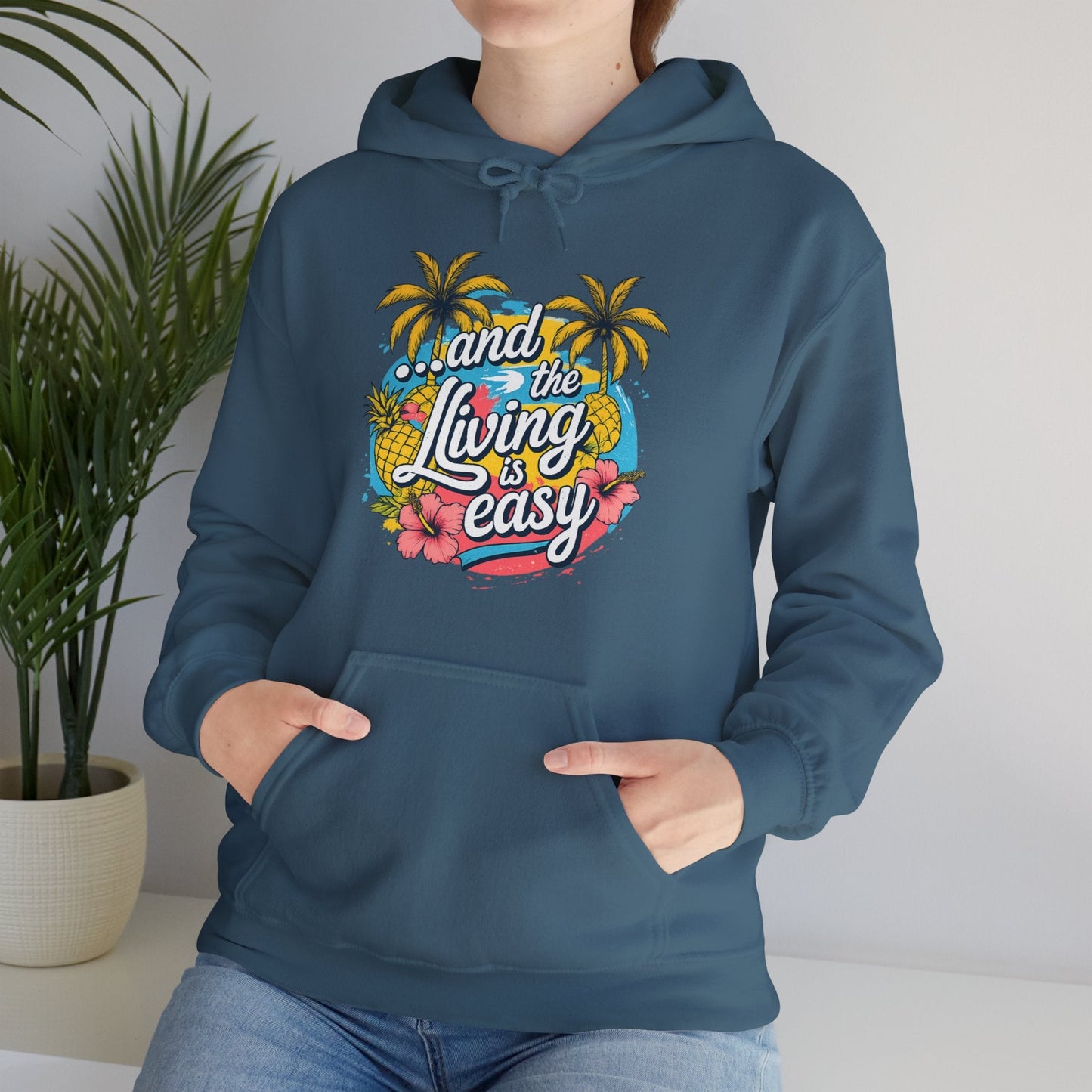 Easy Living Co. "...and the Living is Easy" Tropical Hoodie | Relaxed Beach & Summer Pullover - SJM Print Store