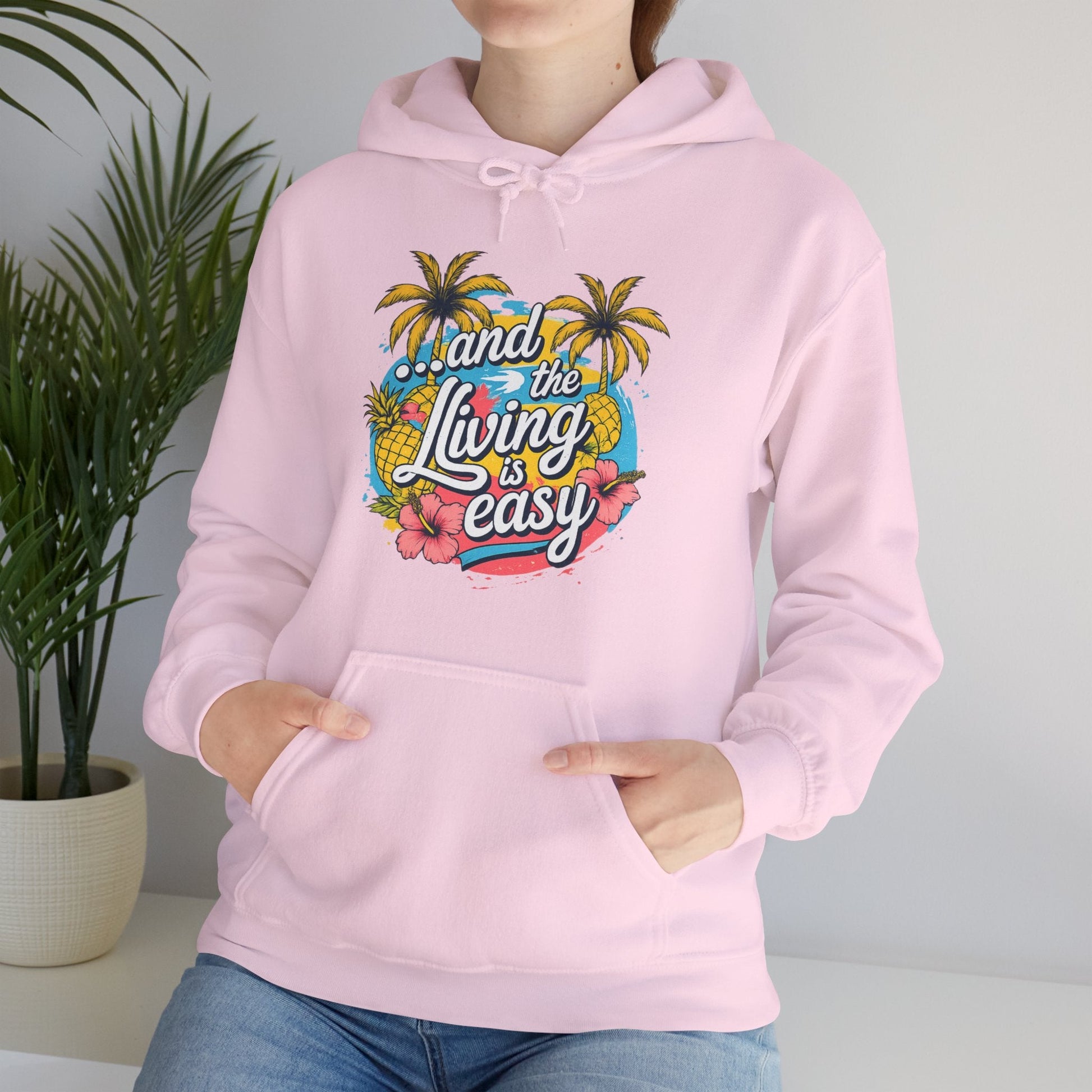 Easy Living Co. "...and the Living is Easy" Tropical Hoodie | Relaxed Beach & Summer Pullover - SJM Print Store