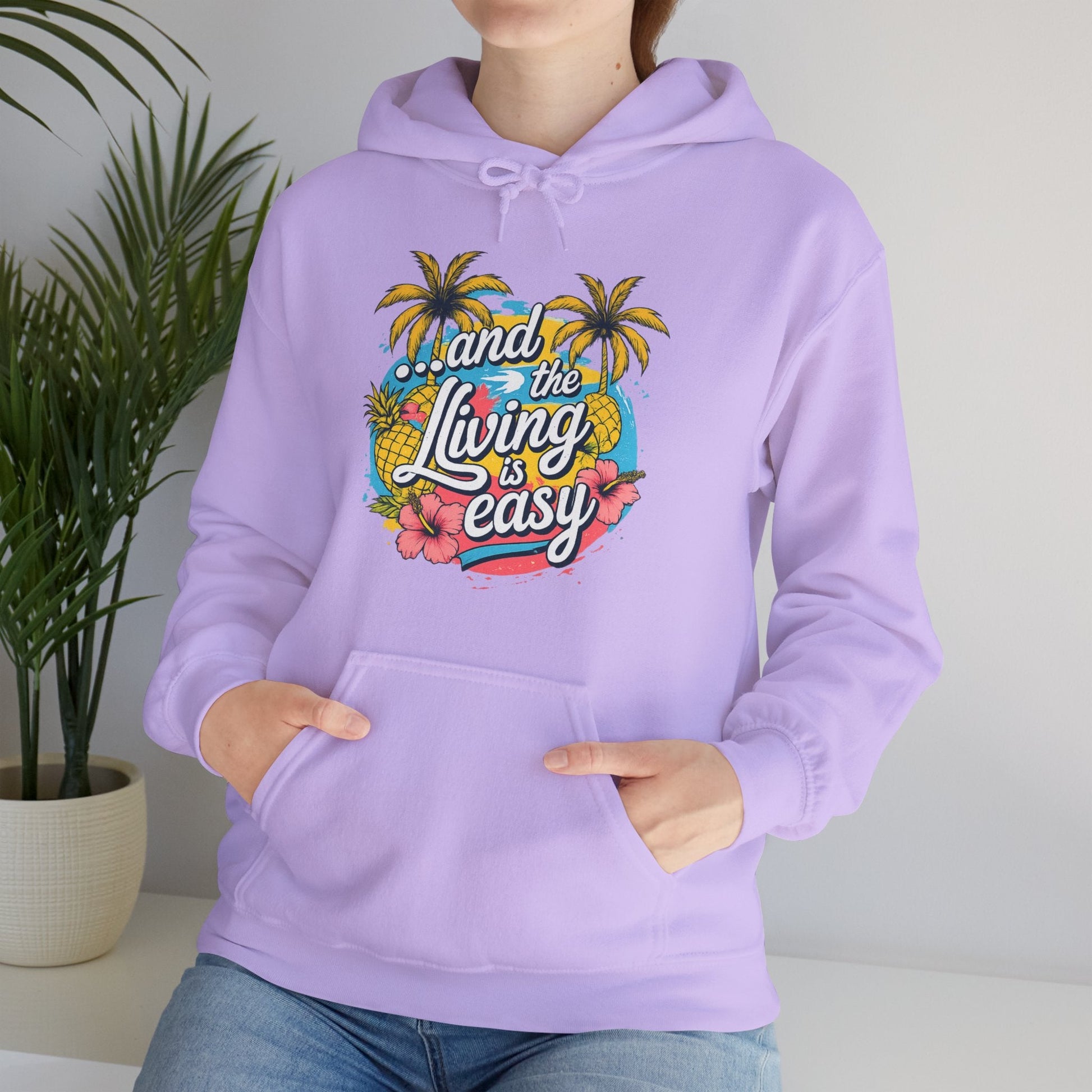Easy Living Co. "...and the Living is Easy" Tropical Hoodie | Relaxed Beach & Summer Pullover - SJM Print Store