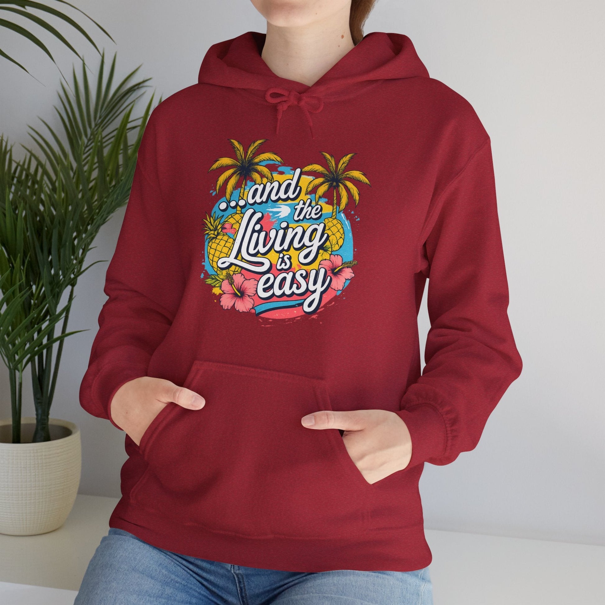 Easy Living Co. "...and the Living is Easy" Tropical Hoodie | Relaxed Beach & Summer Pullover - SJM Print Store