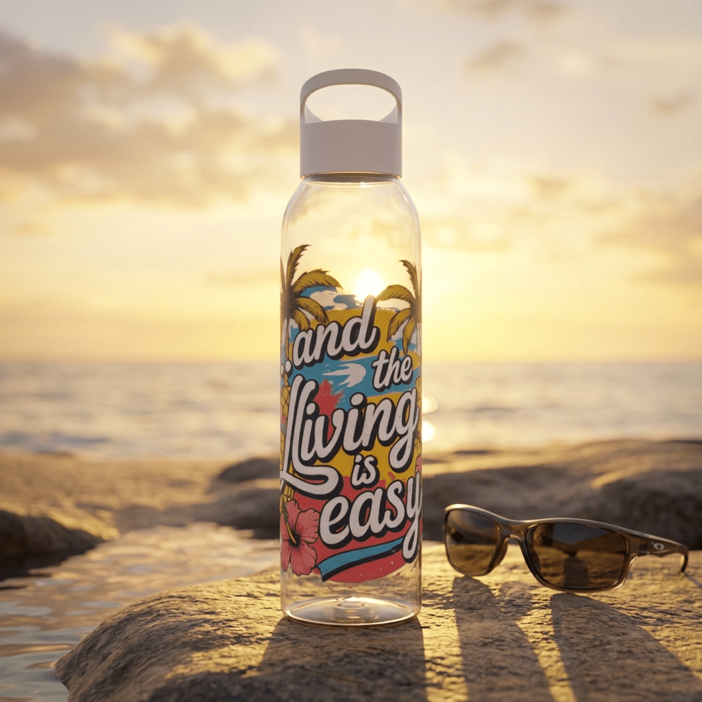 Easy Living Co and the Living is Easy Tropical Reusable Water Bottle | Beach & Summer Sports Bottle - SJM Print Store