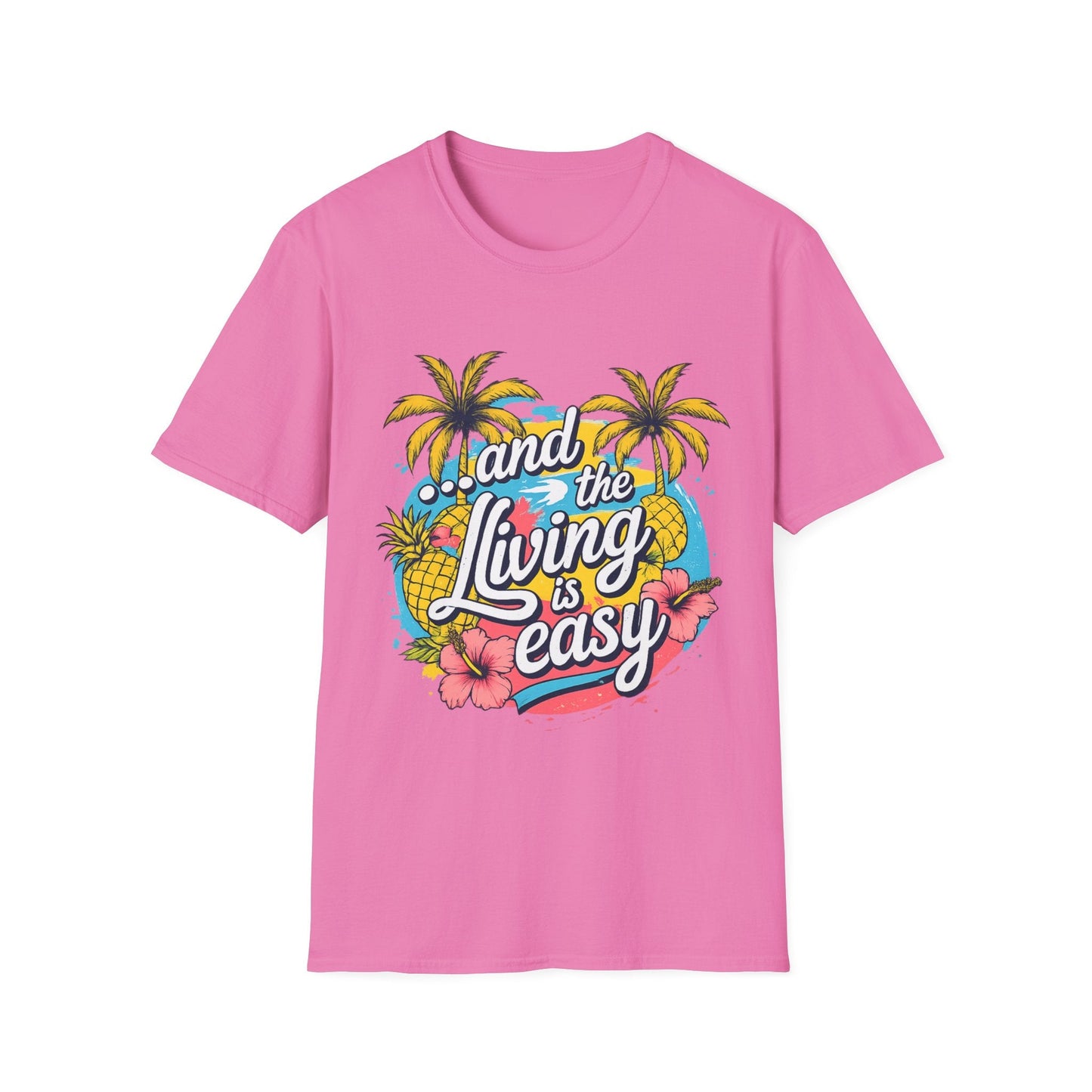 Easy Living Co. "...and the Living is Easy" Tropical T-Shirt | Relaxed Summer Unisex Tee - SJM Print Store
