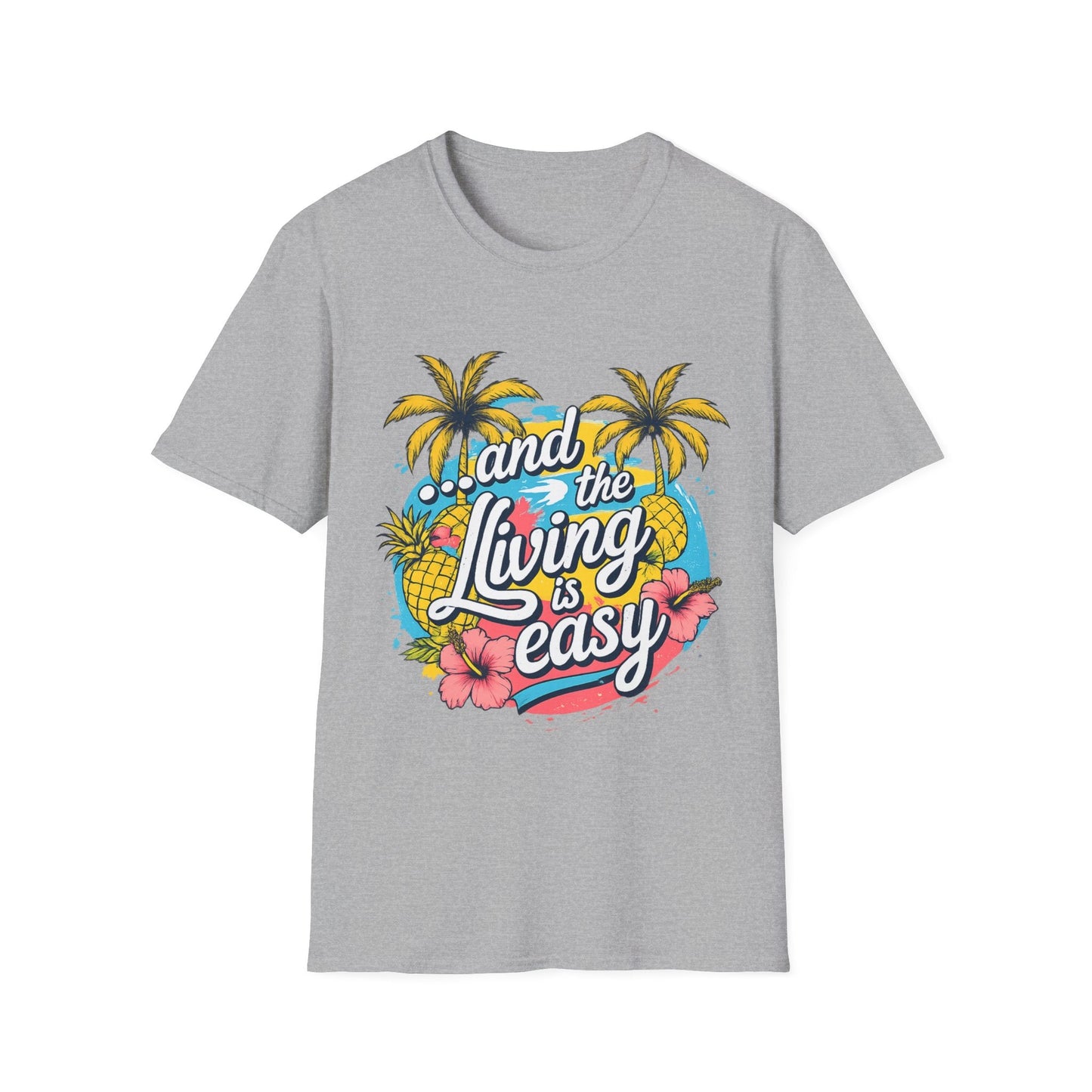 Easy Living Co. "...and the Living is Easy" Tropical T-Shirt | Relaxed Summer Unisex Tee - SJM Print Store