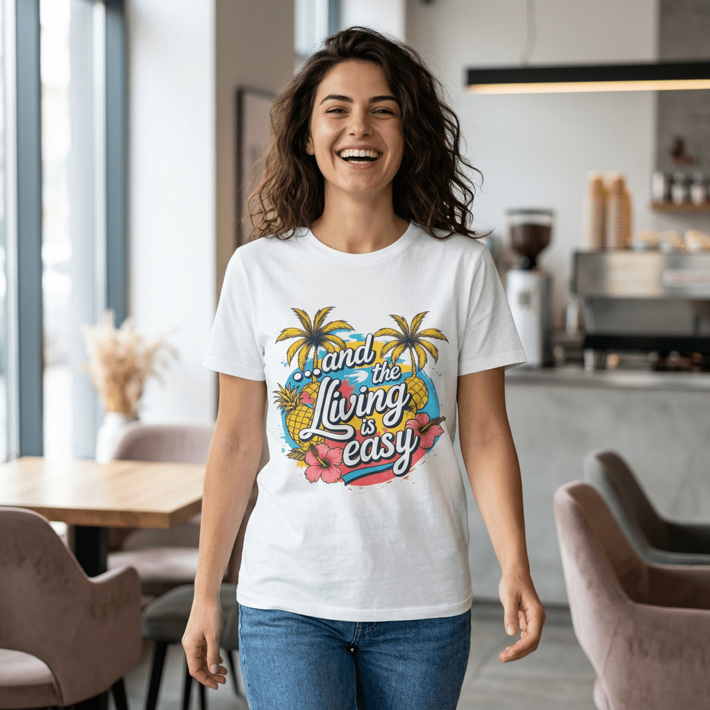 Easy Living Co. "...and the Living is Easy" Tropical T-Shirt | Relaxed Summer Unisex Tee - SJM Print Store