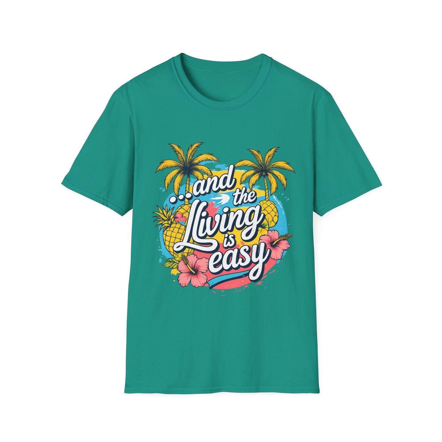 Easy Living Co. "...and the Living is Easy" Tropical T-Shirt | Relaxed Summer Unisex Tee - SJM Print Store