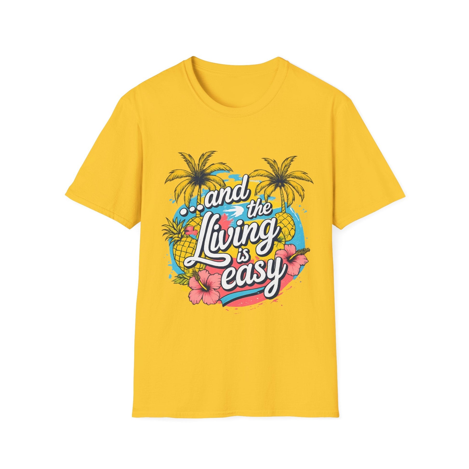 Easy Living Co. "...and the Living is Easy" Tropical T-Shirt | Relaxed Summer Unisex Tee - SJM Print Store