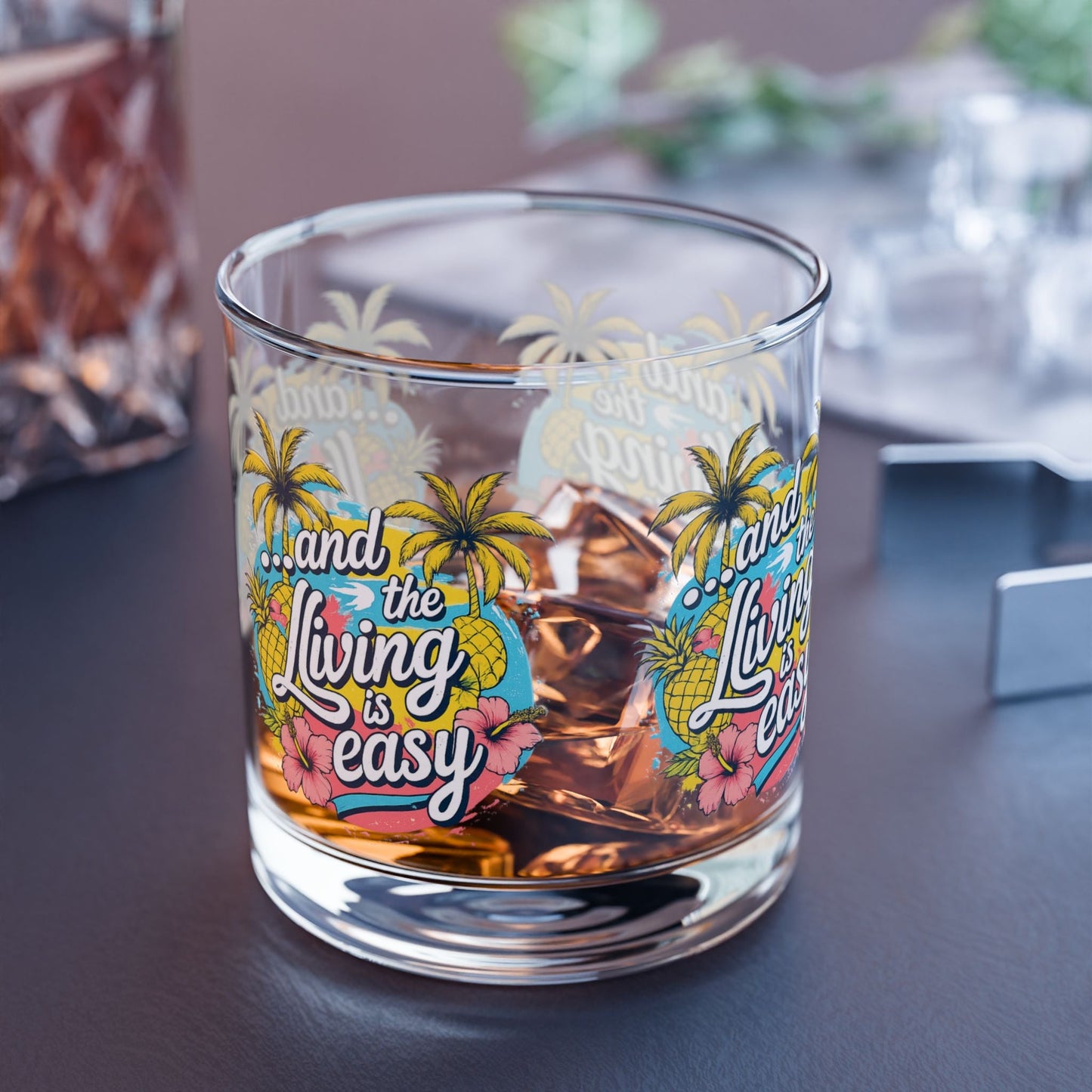 Easy Living Co. "...and the Living is Easy" Wraparound Glass Tumbler | Tropical Cocktail & Everyday Glass - SJM Print Store