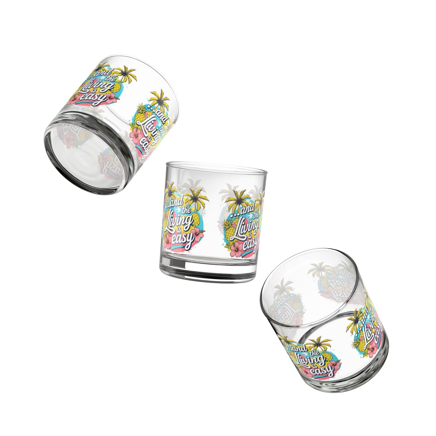 Easy Living Co. "...and the Living is Easy" Wraparound Glass Tumbler | Tropical Cocktail & Everyday Glass - SJM Print Store