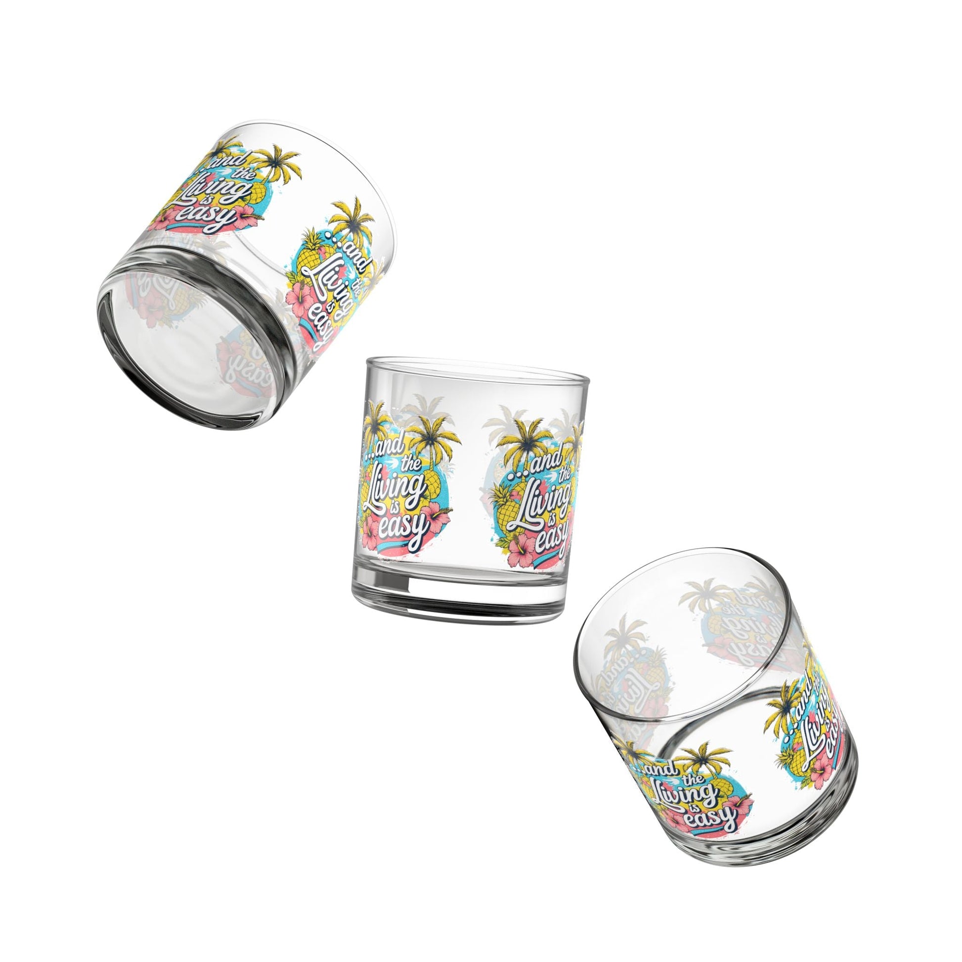 Easy Living Co. "...and the Living is Easy" Wraparound Glass Tumbler | Tropical Cocktail & Everyday Glass - SJM Print Store