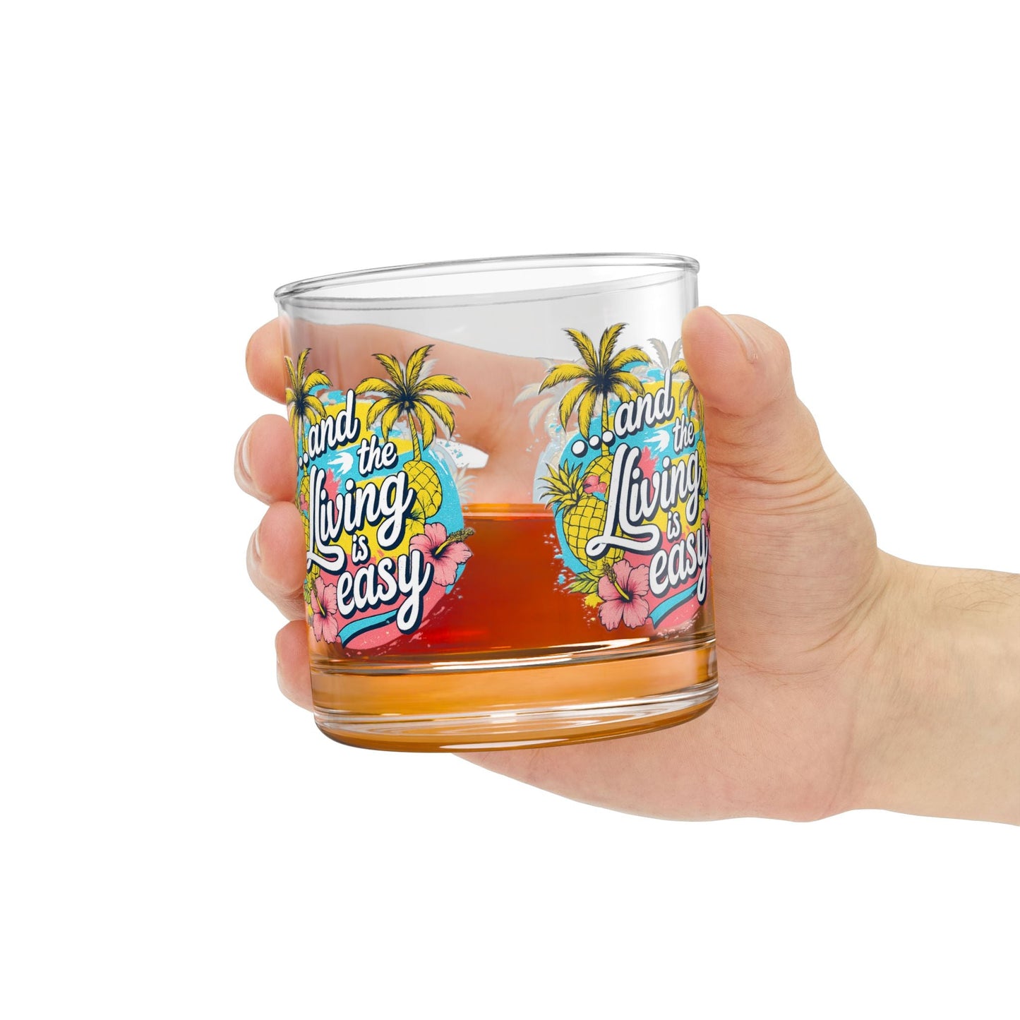 Easy Living Co. "...and the Living is Easy" Wraparound Glass Tumbler | Tropical Cocktail & Everyday Glass - SJM Print Store
