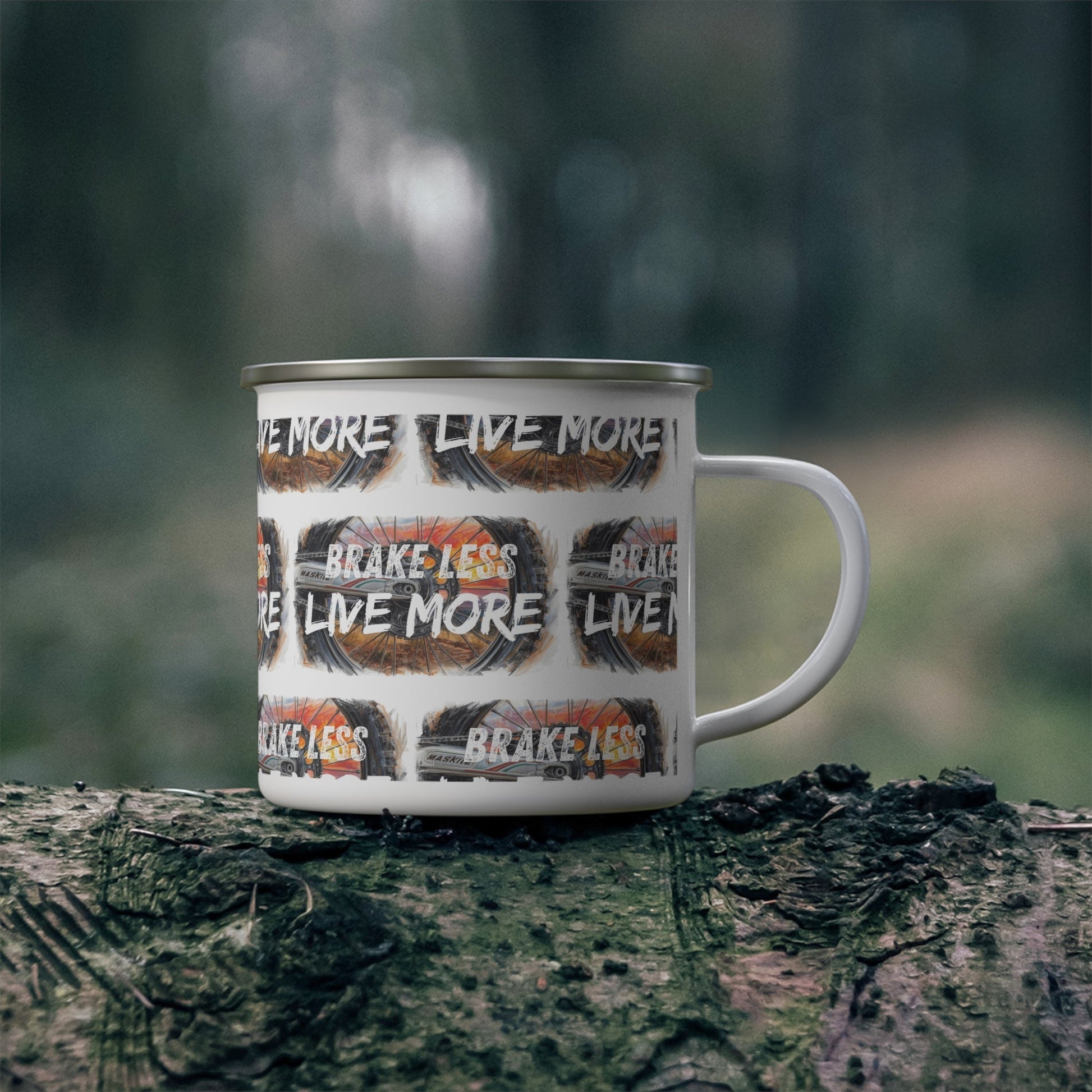 Enamel Mug Brake Less Live More for Dirt Bike Enthusiasts - SJM Print Store