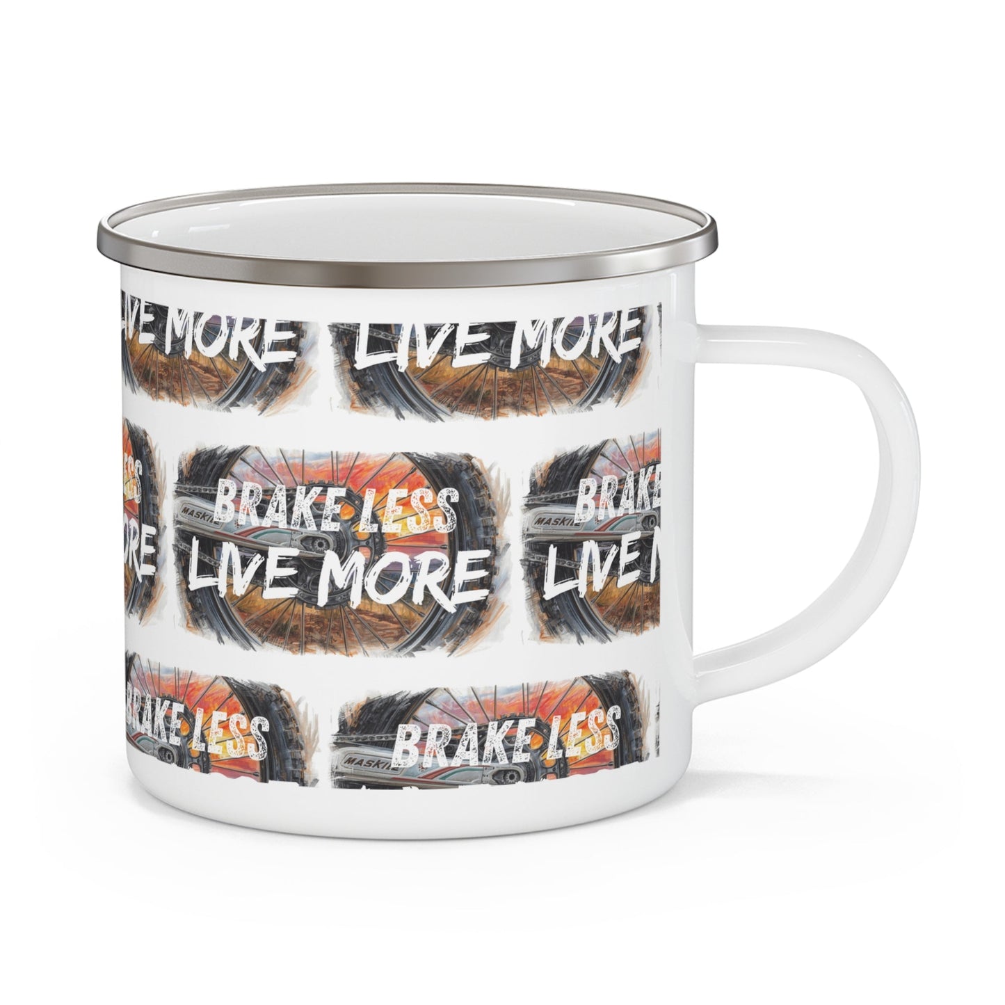 Enamel Mug Brake Less Live More for Dirt Bike Enthusiasts - SJM Print Store