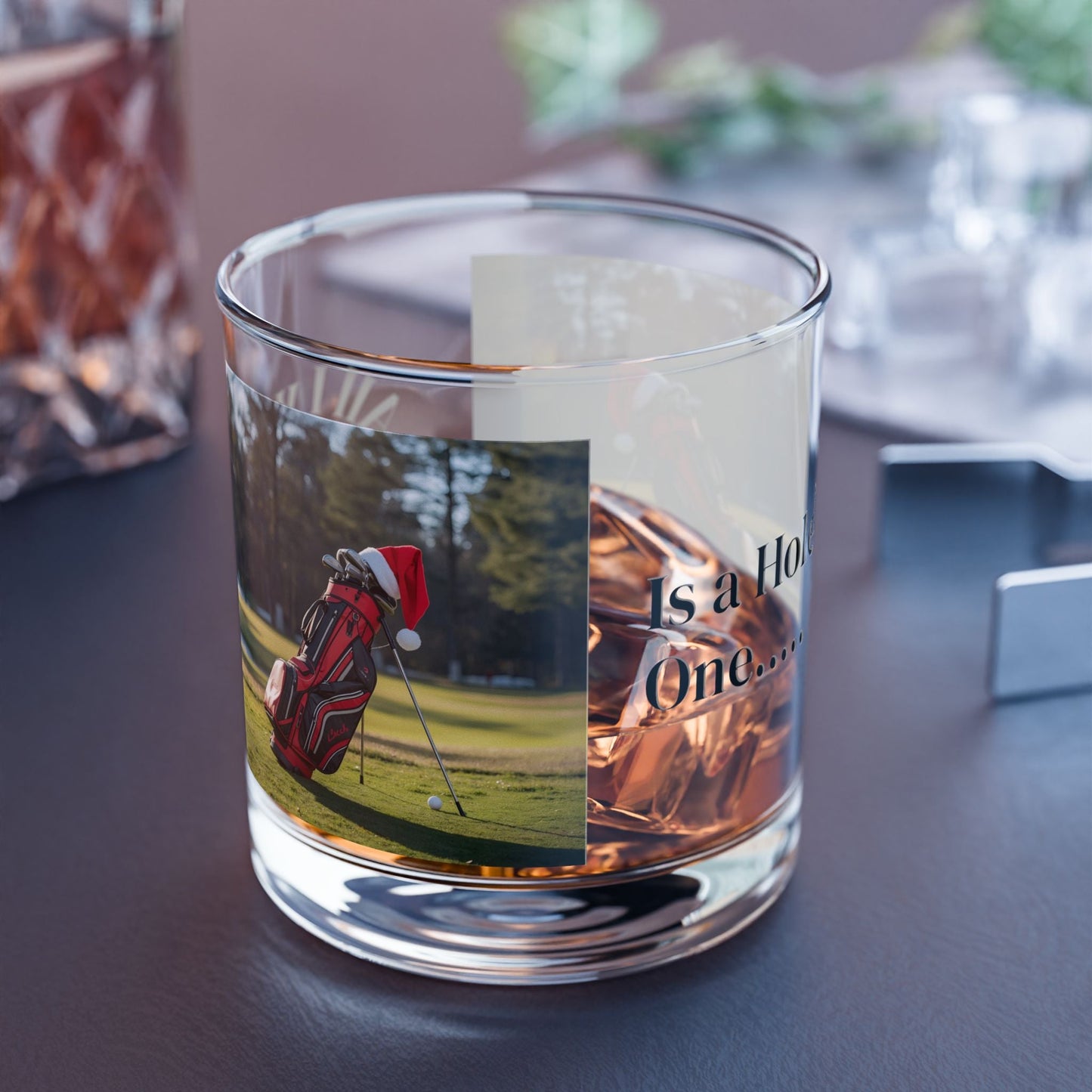 Festive Golf Rocks Glass, 10oz | Holiday Gift, Christmas Cocktail Glass, Golfer's Gift Idea, Fun Barware - SJM Print Store