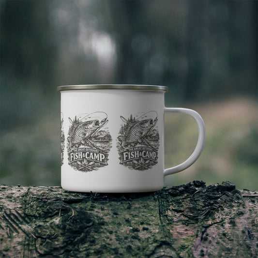 Fish Camp Enamel Mug Vintage Fishing Enamel Cup - SJM Print Store