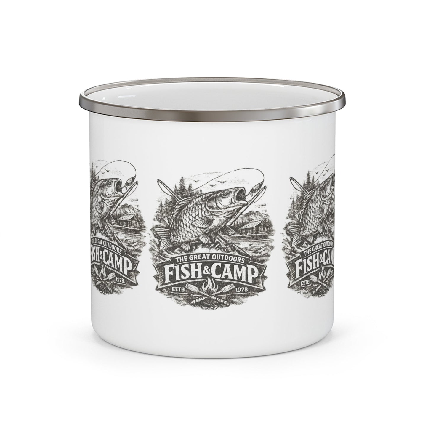 Fish Camp Enamel Mug Vintage Fishing Enamel Cup - SJM Print Store
