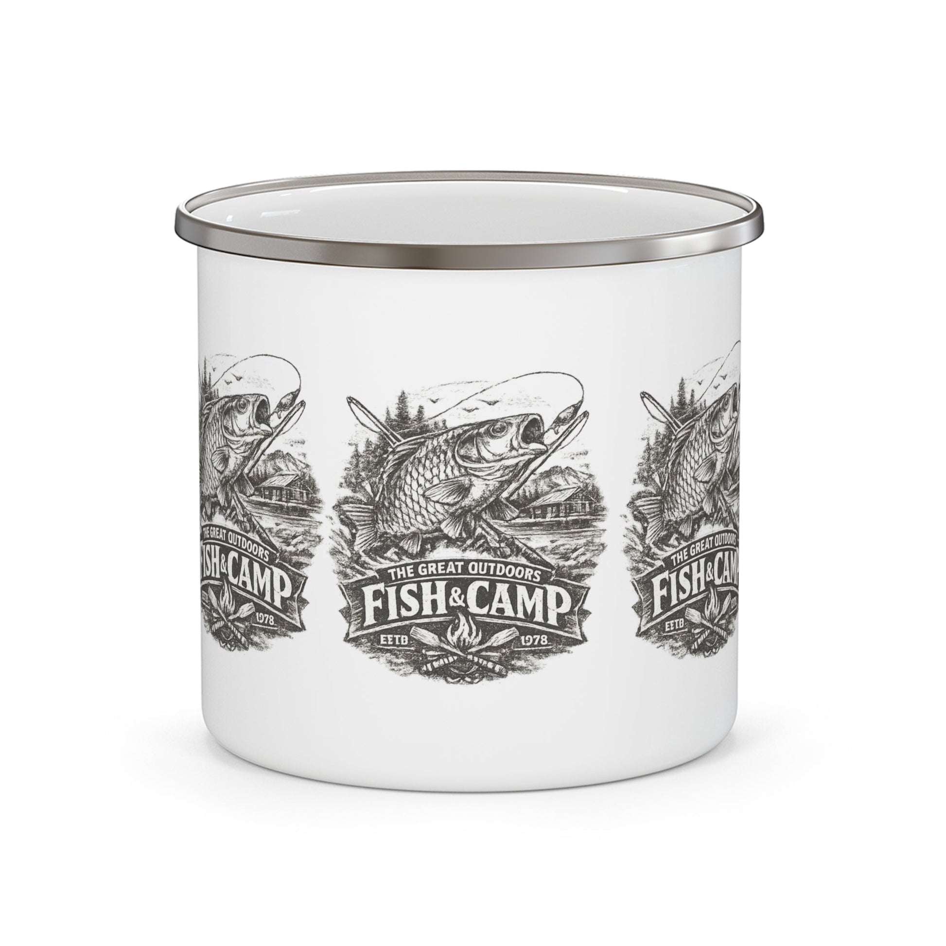 Fish Camp Enamel Mug Vintage Fishing Enamel Cup - SJM Print Store
