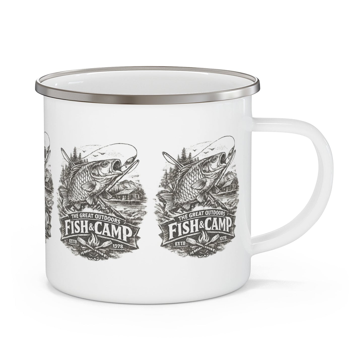 Fish Camp Enamel Mug Vintage Fishing Enamel Cup - SJM Print Store