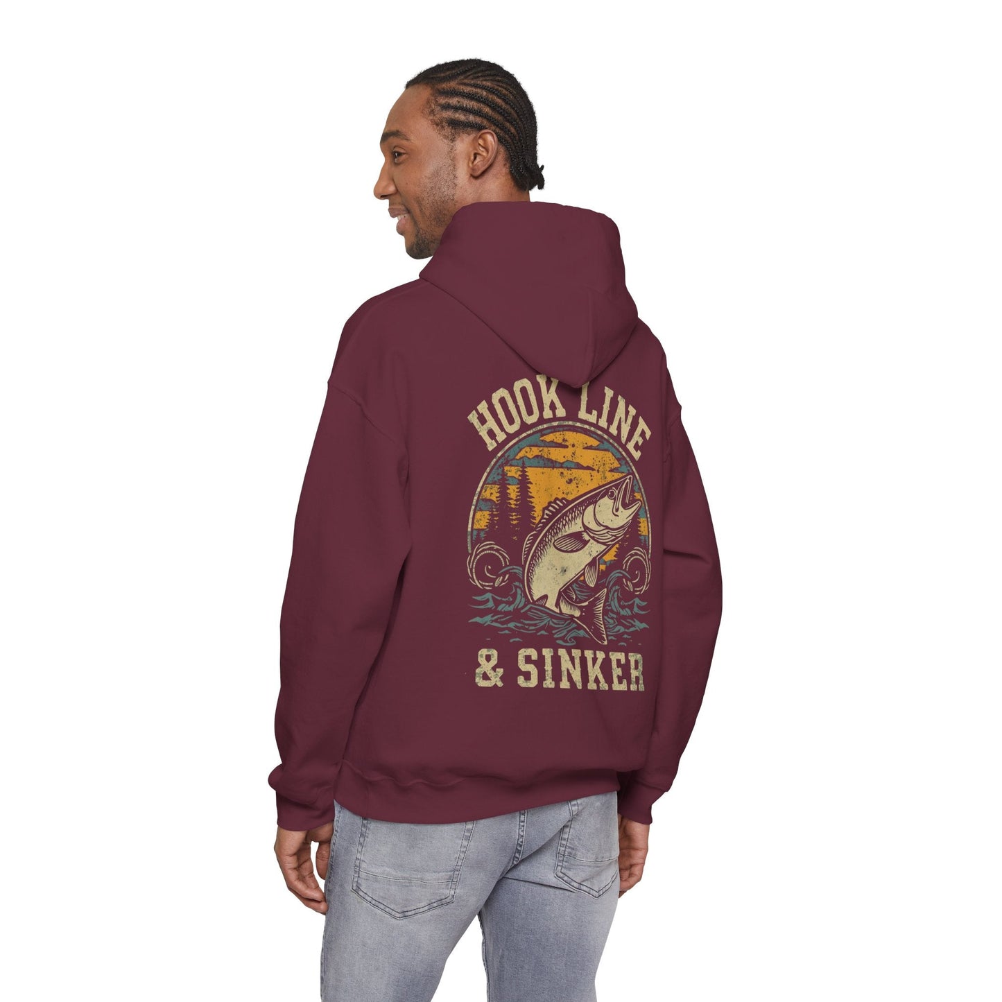 Fishing Hoodie Hook Line & Sinker Retro Look Fishing Hoodie - SJM Print Store
