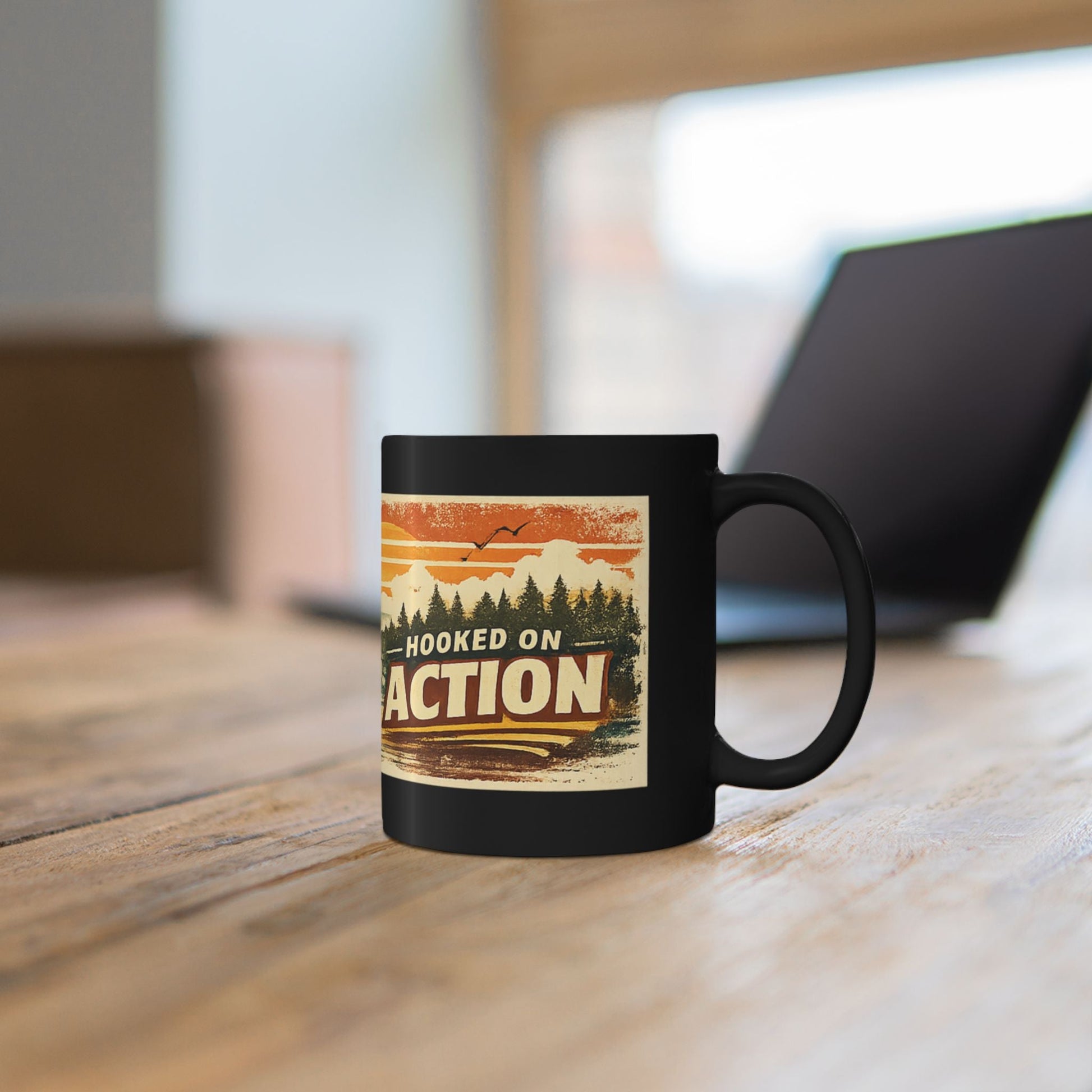 Fishing Mug Hooked on Action Vintage Outdoor Coffee Cup - SJM Print Store