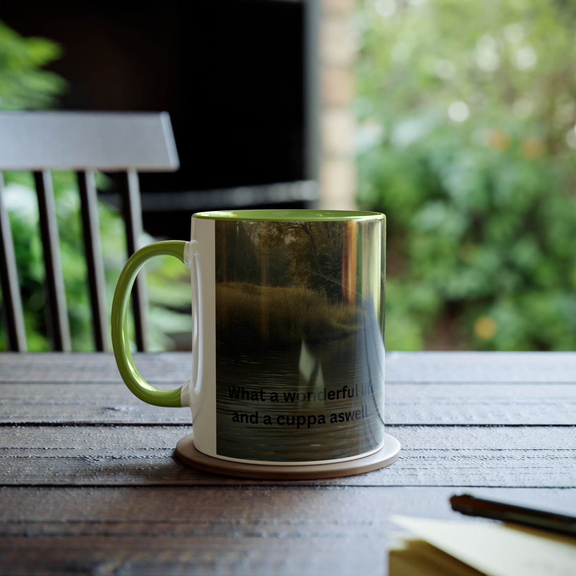 Fishing Scene Accent Mug with lifestyle Quote for Relaxation, - SJM Print Store
