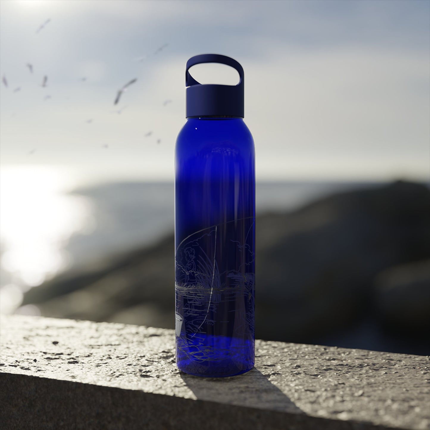 Fishing Sketch Water Bottle â€” Minimalist Scenic Bottle - SJM Print Store