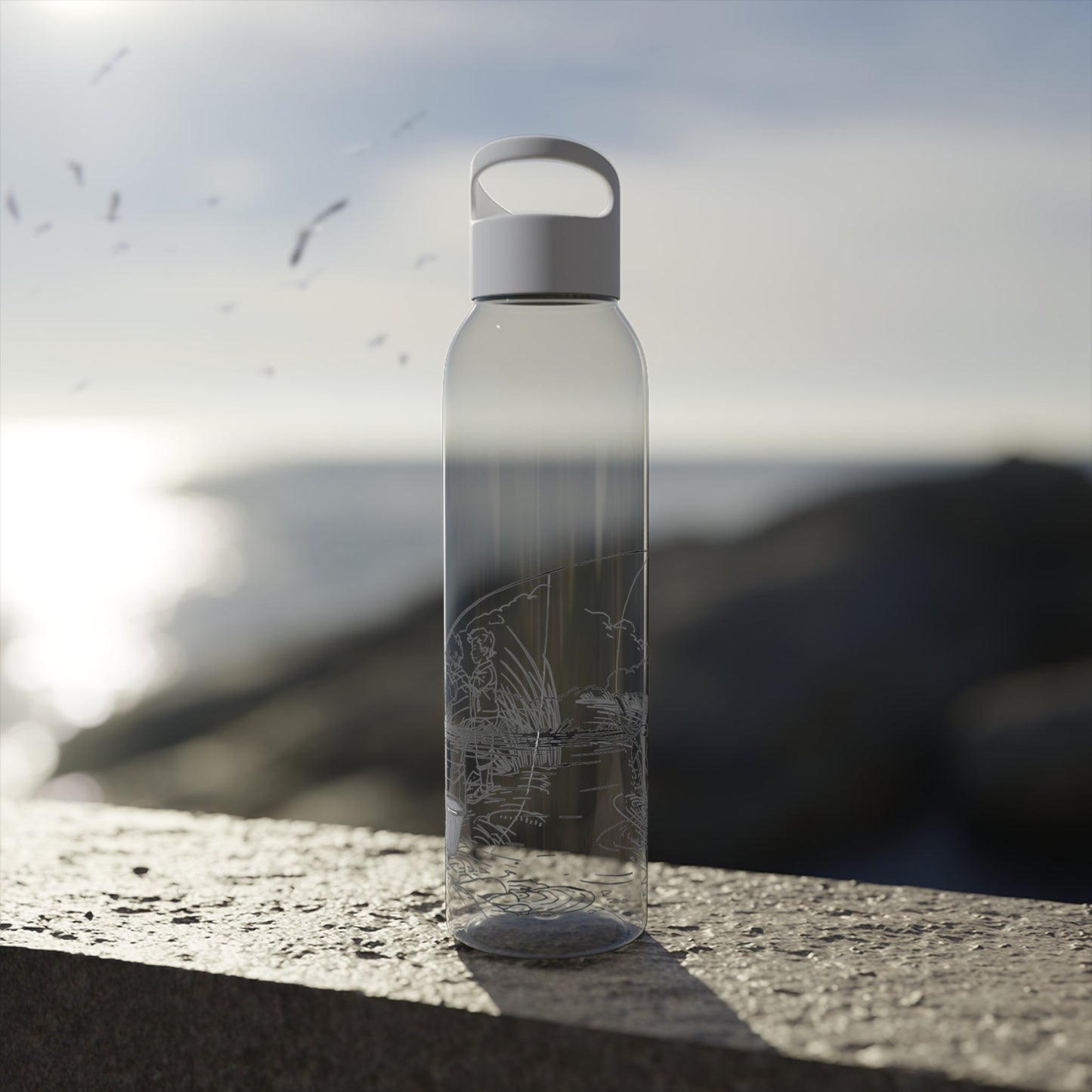 Fishing Sketch Water Bottle â€” Minimalist Scenic Bottle - SJM Print Store