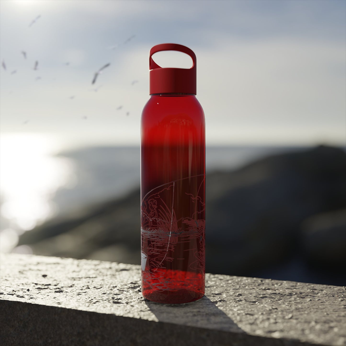 Fishing Sketch Water Bottle â€” Minimalist Scenic Bottle - SJM Print Store