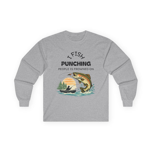 Fishing Sunset Long Sleeve Tee Boat & Jumping Trout Graphic - SJM Print Store