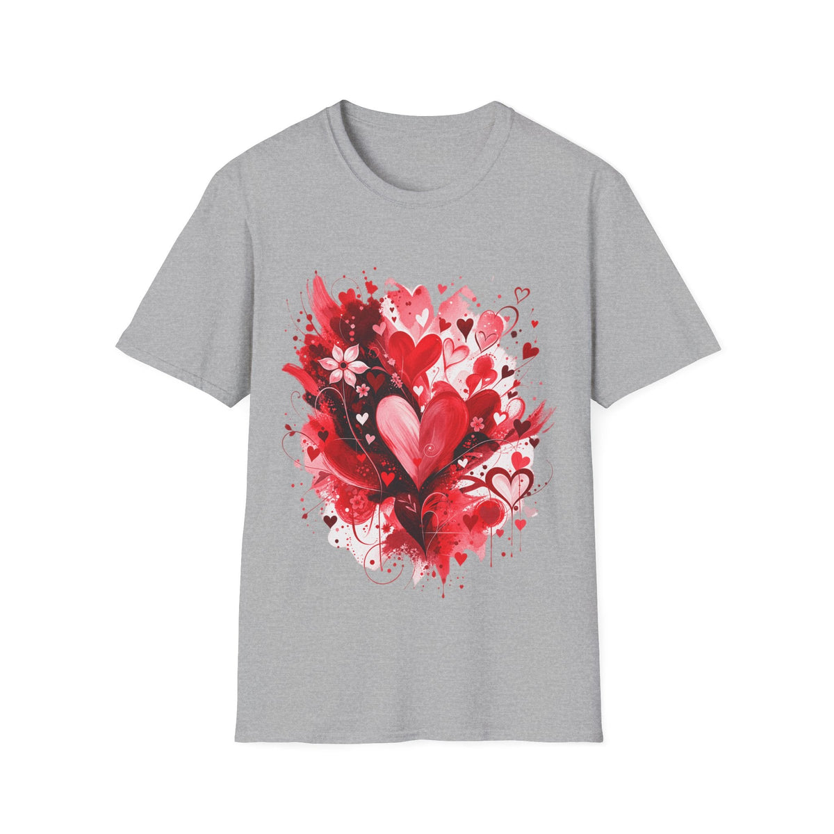 Floral Hearts T-Shirt | Red Heart & Floral Graphic Tee - SJM Print Store