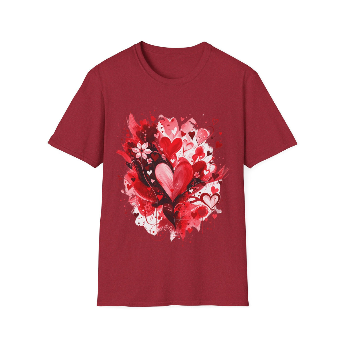 Floral Hearts T-Shirt | Red Heart & Floral Graphic Tee - SJM Print Store