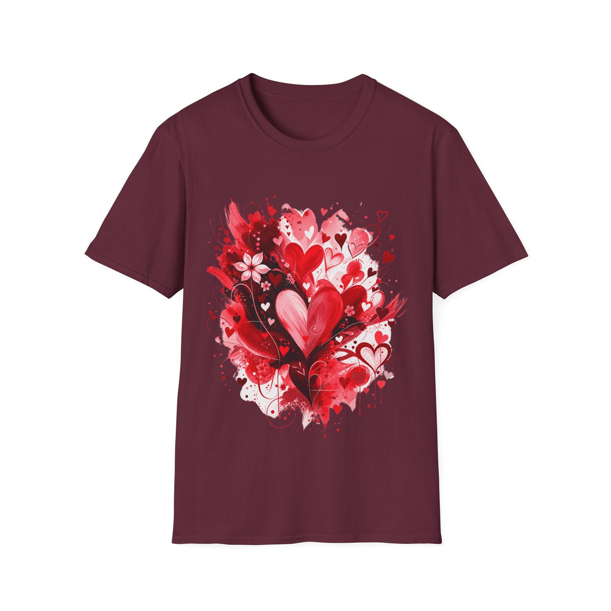 Floral Hearts T-Shirt | Red Heart & Floral Graphic Tee - SJM Print Store