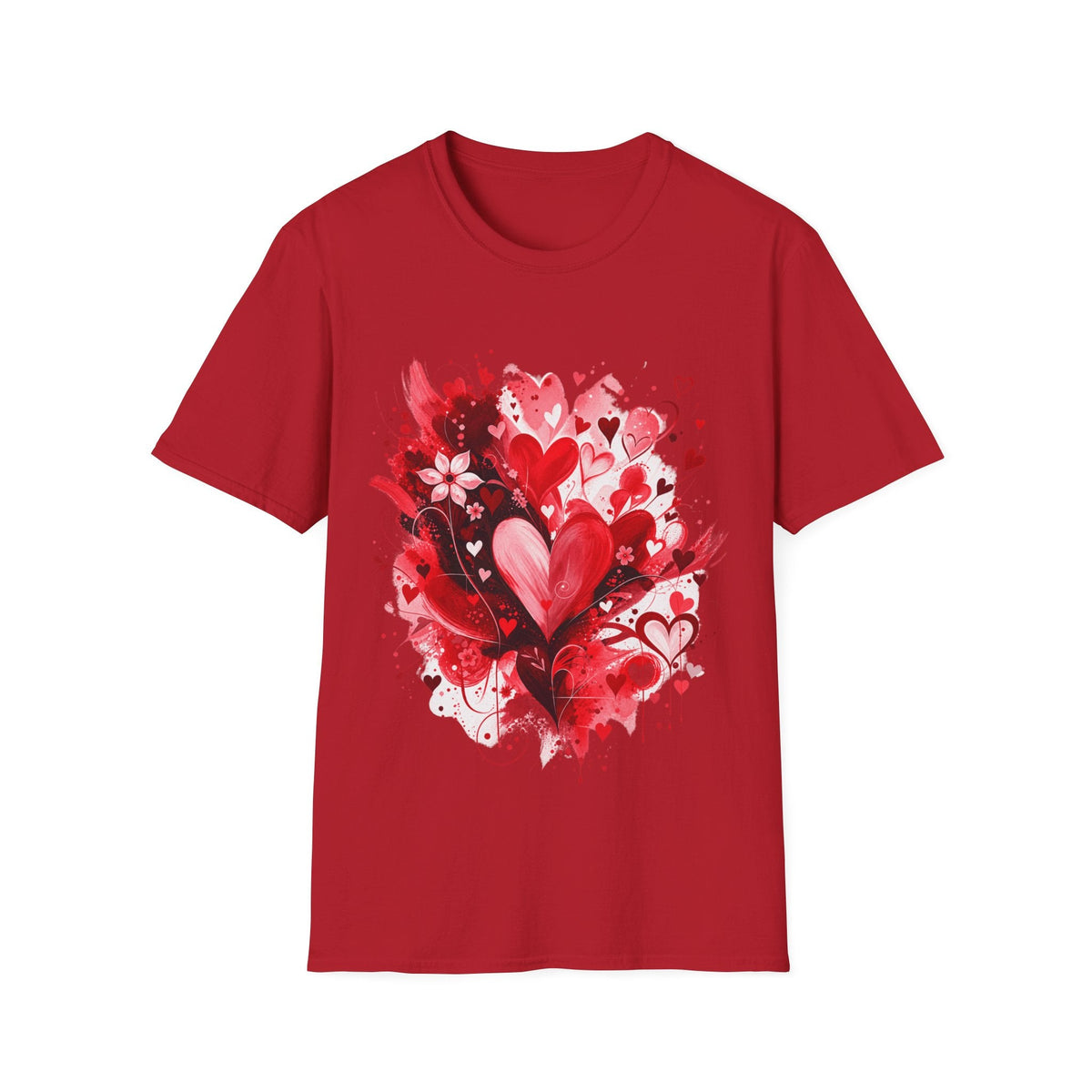 Floral Hearts T-Shirt | Red Heart & Floral Graphic Tee - SJM Print Store