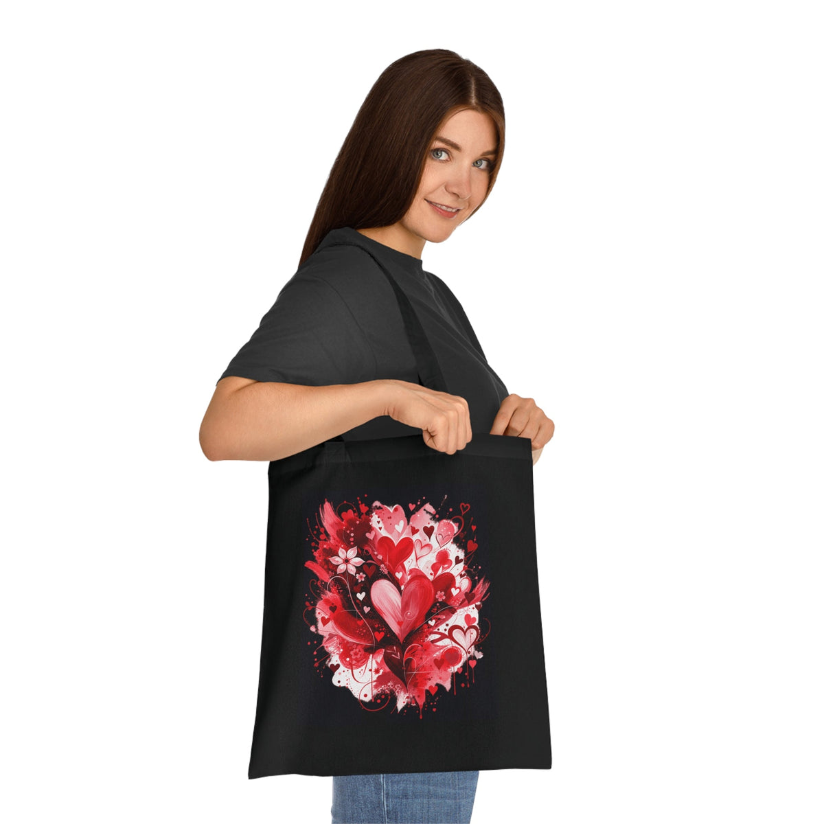 Floral Hearts Tote Bag | Heart & Floral Shopper - SJM Print Store