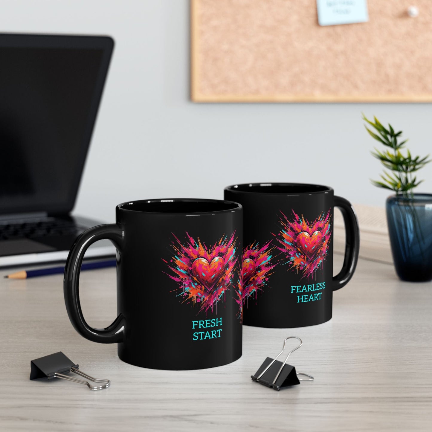Fresh Start Fearless Heart Black Coffee Mug | Inspirational Ceramic Mug | Positive Mindset Gift | Gifts & Lifestyle - SJM Print Store