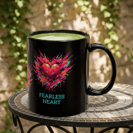 Fresh Start Fearless Heart Black Coffee Mug | Inspirational Ceramic Mug | Positive Mindset Gift | Gifts & Lifestyle - SJM Print Store