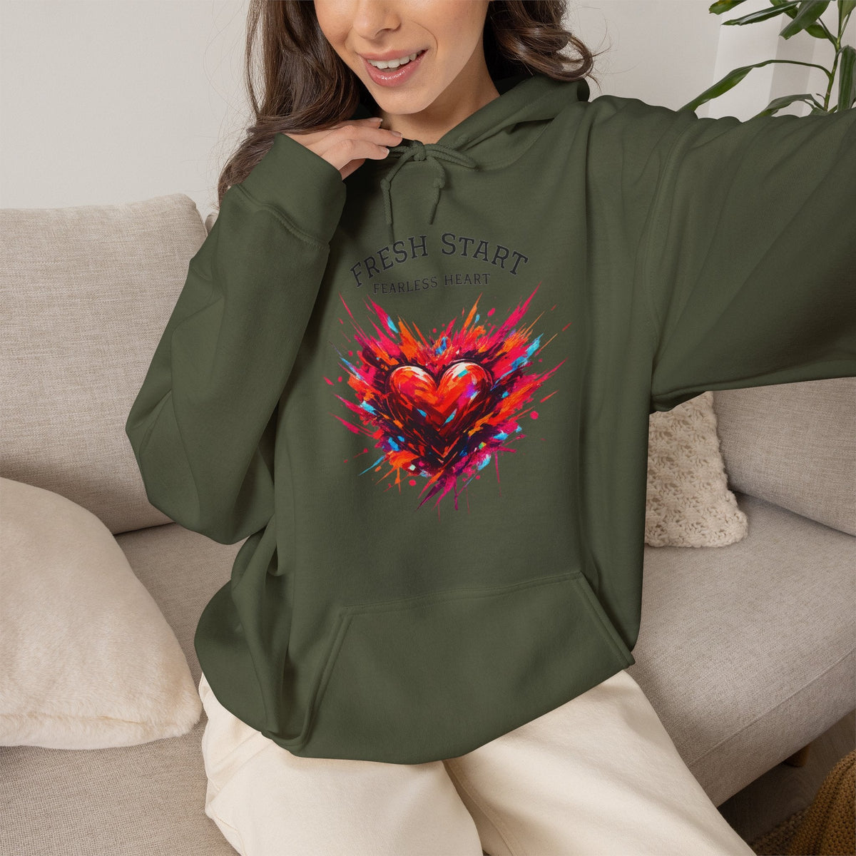 Fresh Start Fearless Heart Hoodie | Inspirational Pullover Hoodie | Positive Mindset Sweatshirt | Gifts & Lifestyle - SJM Print Store