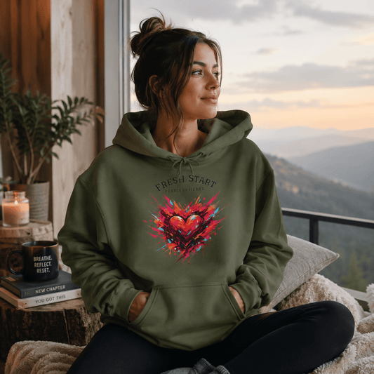 Fresh Start Fearless Heart Hoodie | Inspirational Pullover Hoodie | Positive Mindset Sweatshirt | Gifts & Lifestyle - SJM Print Store