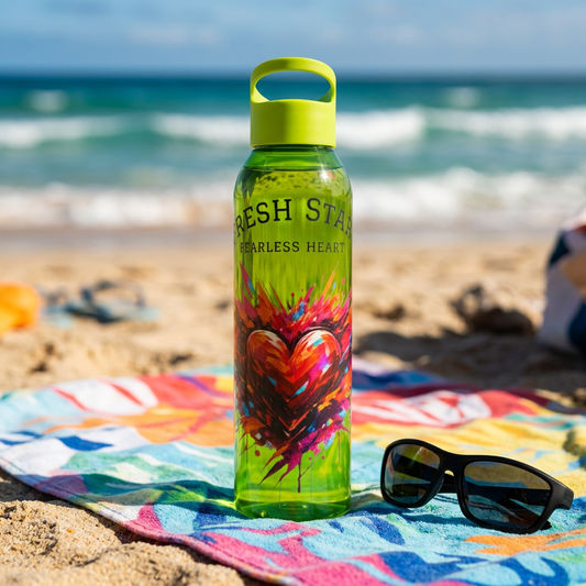 Fresh Start Fearless Heart Reusable Water Bottle | Inspirational Sports Bottle | Positive Lifestyle Drink Bottle | Gifts & Lifestyle - SJM Print Store