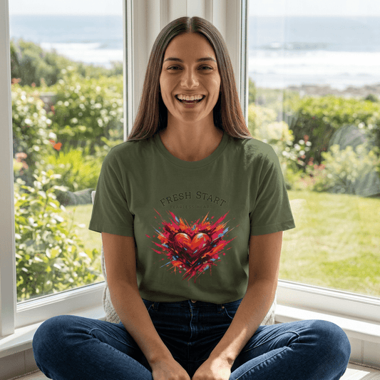 Fresh Start Fearless Heart T-Shirt | Inspirational Unisex Graphic Tee | Positive Mindset Shirt | Gifts & Lifestyle - SJM Print Store