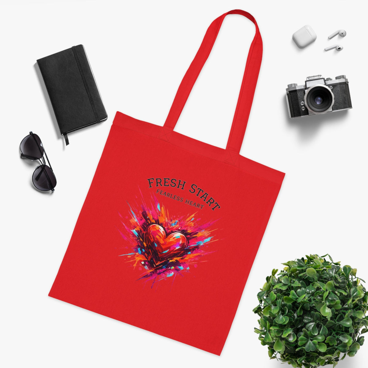 Fresh Start Fearless Heart Tote Bag | Inspirational Canvas Shopping Bag | Gifts & Lifestyle Collection - SJM Print Store