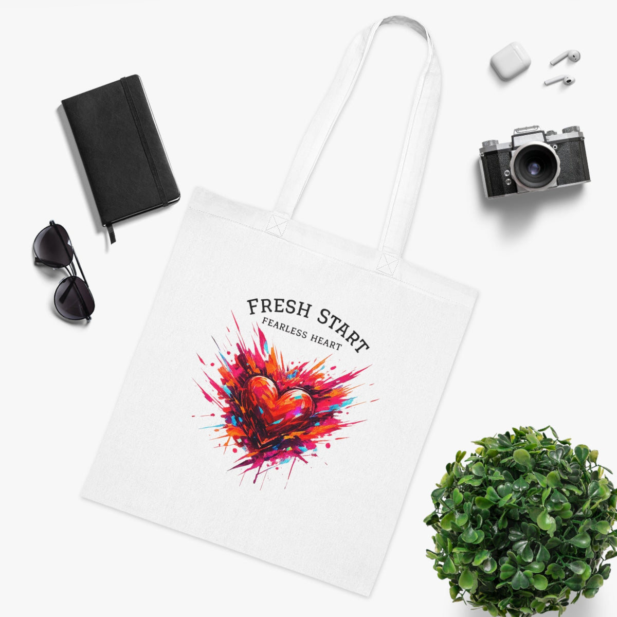 Fresh Start Fearless Heart Tote Bag | Inspirational Canvas Shopping Bag | Gifts & Lifestyle Collection - SJM Print Store