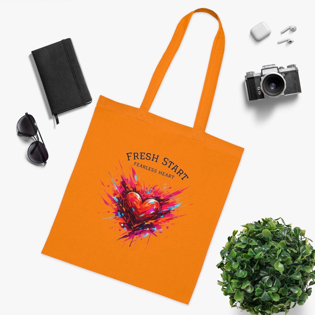 Fresh Start Fearless Heart Tote Bag | Inspirational Canvas Shopping Bag | Gifts & Lifestyle Collection - SJM Print Store