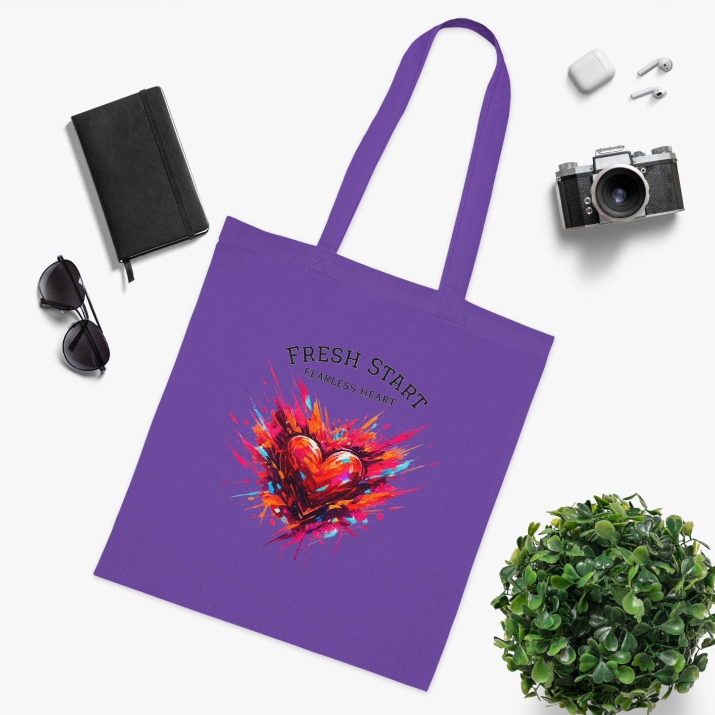 Fresh Start Fearless Heart Tote Bag | Inspirational Canvas Shopping Bag | Gifts & Lifestyle Collection - SJM Print Store