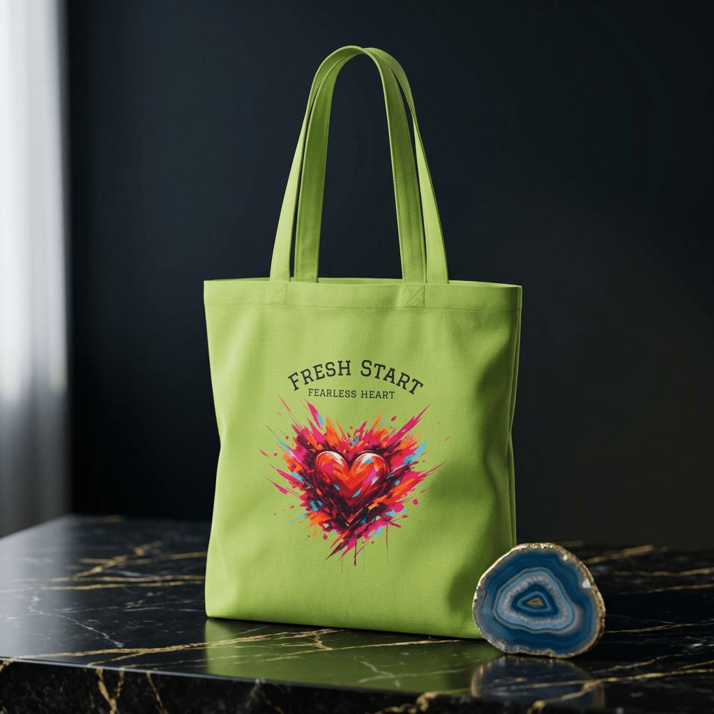 Fresh Start Fearless Heart Tote Bag | Inspirational Canvas Shopping Bag | Gifts & Lifestyle Collection - SJM Print Store