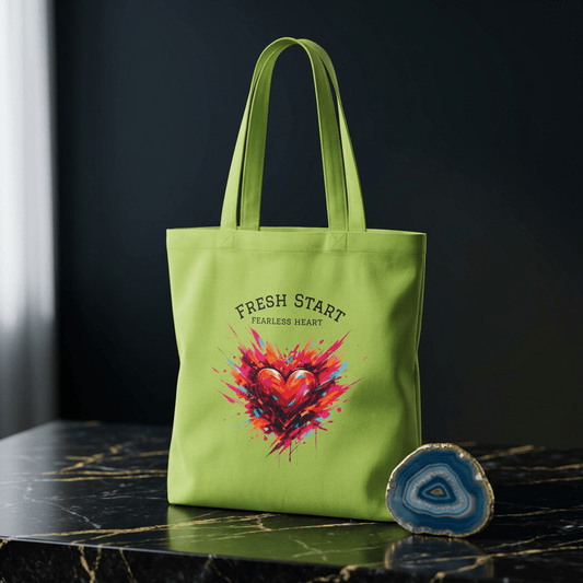 Fresh Start Fearless Heart Tote Bag | Inspirational Canvas Shopping Bag | Gifts & Lifestyle Collection - SJM Print Store