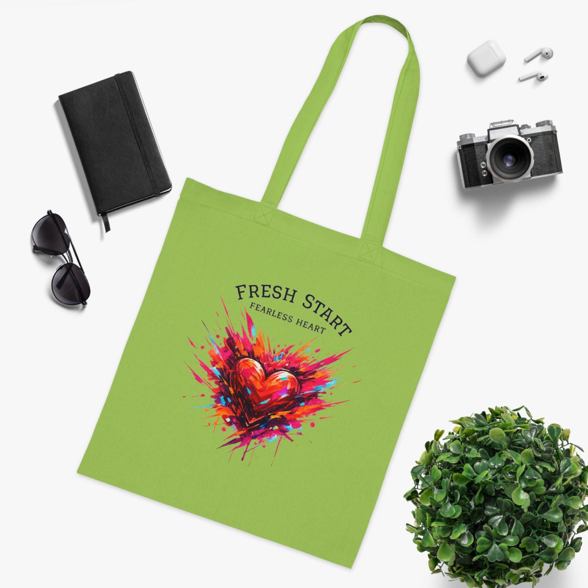 Fresh Start Fearless Heart Tote Bag | Inspirational Canvas Shopping Bag | Gifts & Lifestyle Collection - SJM Print Store
