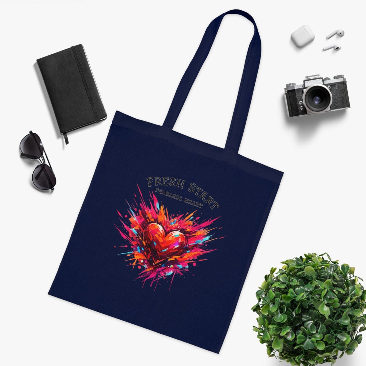 Fresh Start Fearless Heart Tote Bag | Inspirational Canvas Shopping Bag | Gifts & Lifestyle Collection - SJM Print Store
